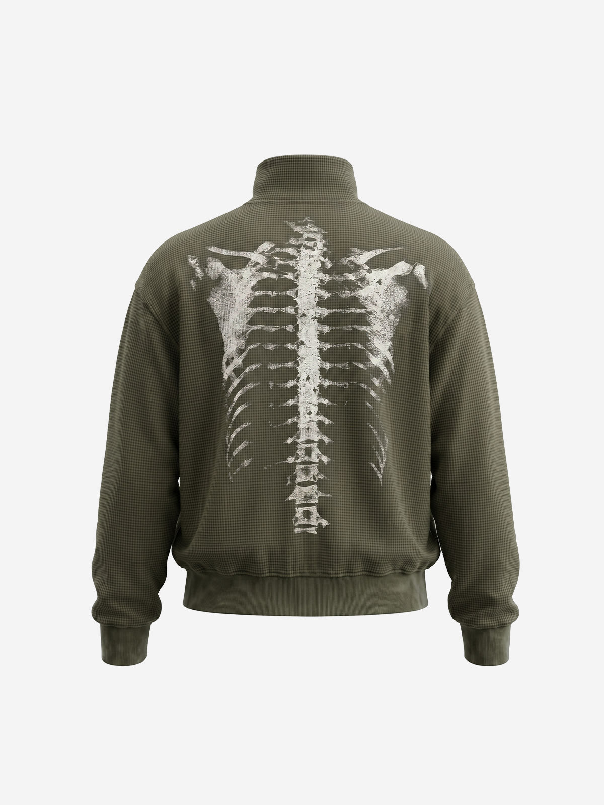 Skull Graphic Waffle Double-Zip Stand-Collar Sweatshirt