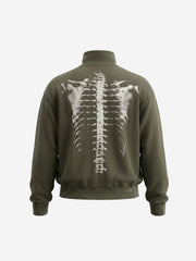 Skull Graphic Waffle Double-Zip Stand-Collar Sweatshirt