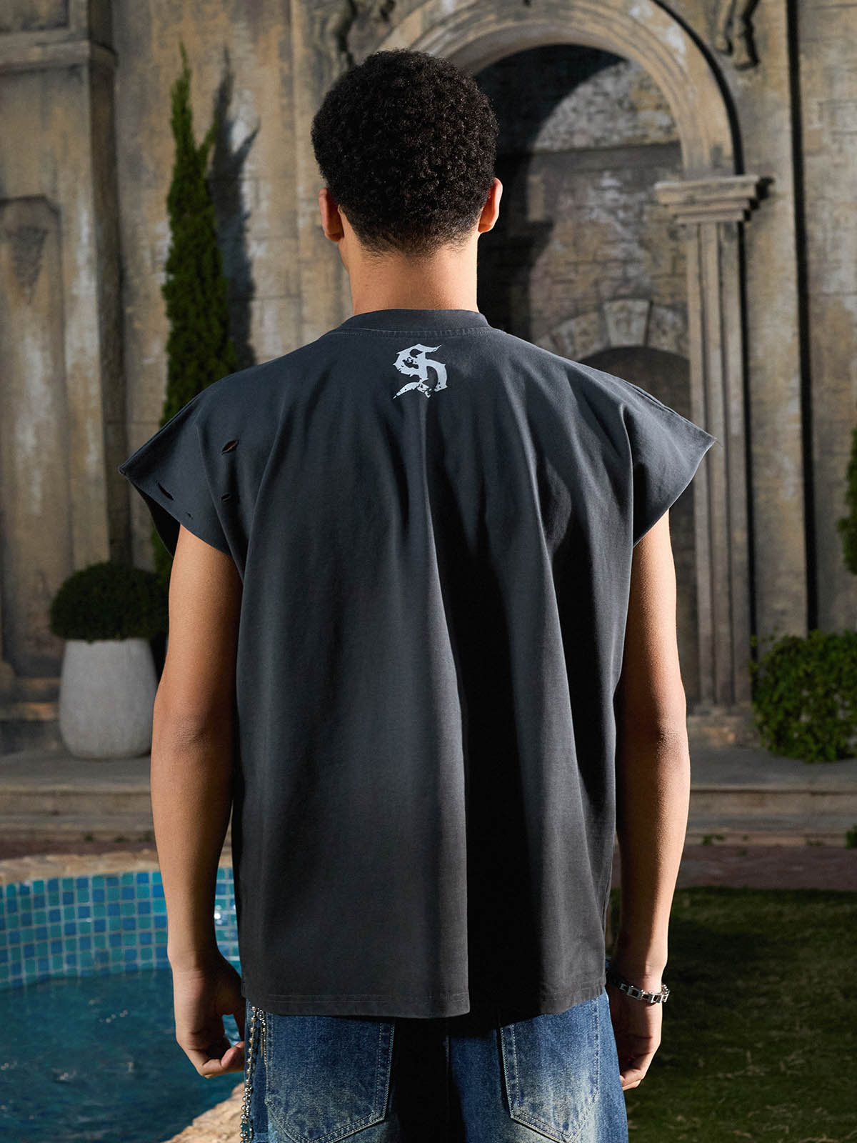 Supermade Distressed Ripped "Burn Your Flag" Sleeveless T-Shirt 