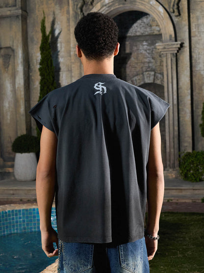 Supermade Distressed Ripped "Burn Your Flag" Sleeveless T-Shirt 