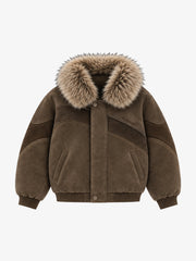 Faux-Fur Collar Suede-Effect Padded Coat