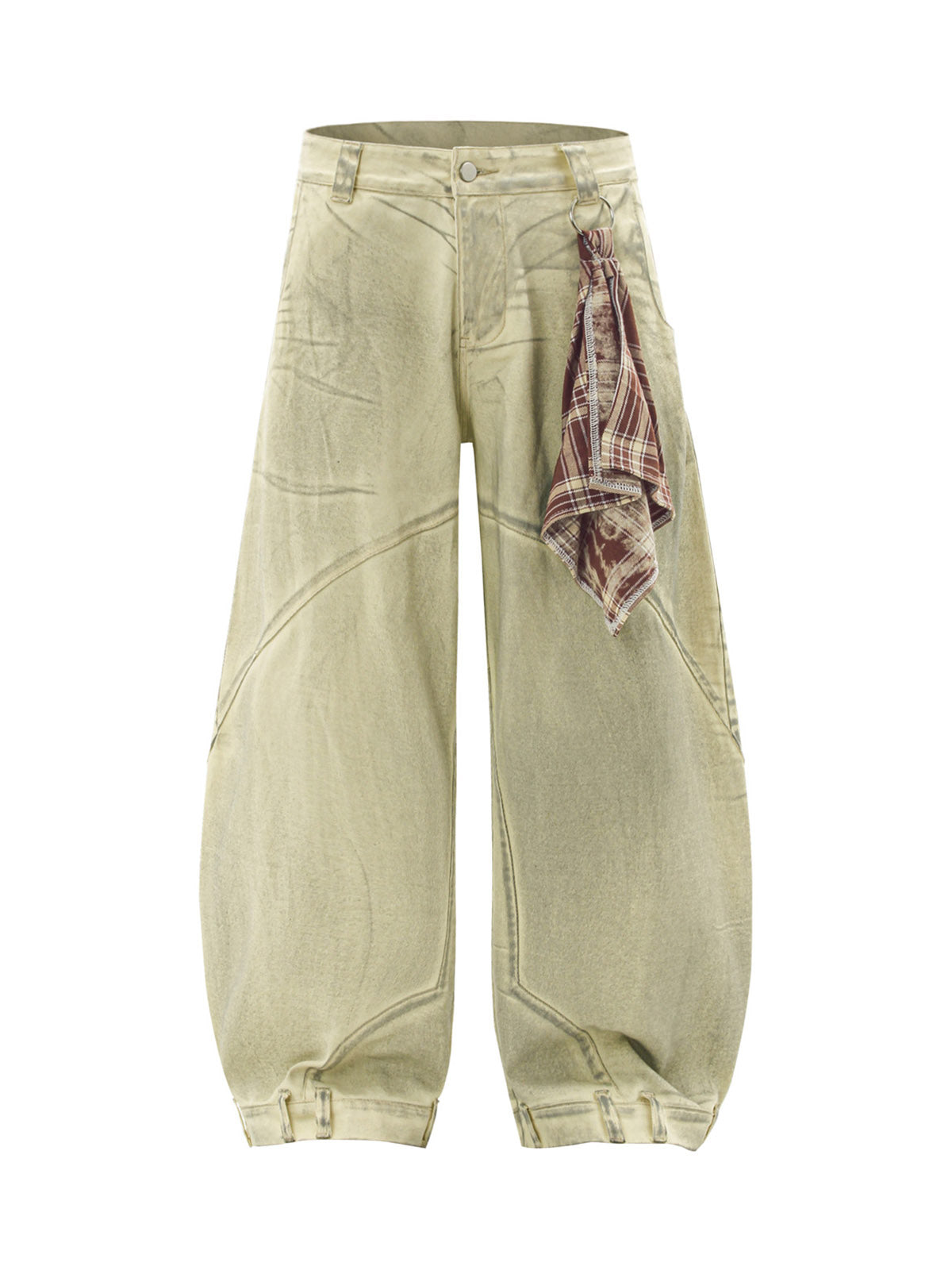 Washed Distressed Detachable Scarf Barrel Jeans