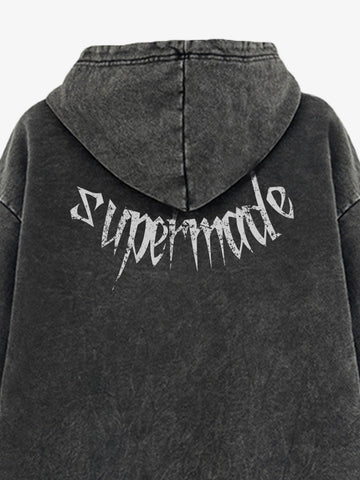 Gothic Devil Graphic Washed Hoodie 