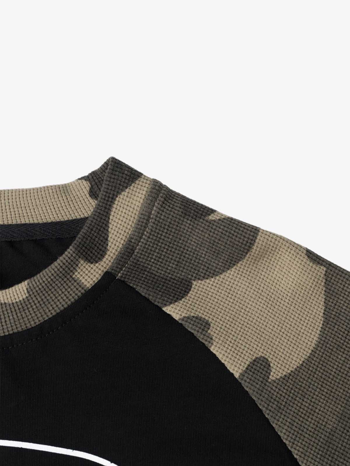 Skull Print Waffle Boxy  Long Sleeve Tee