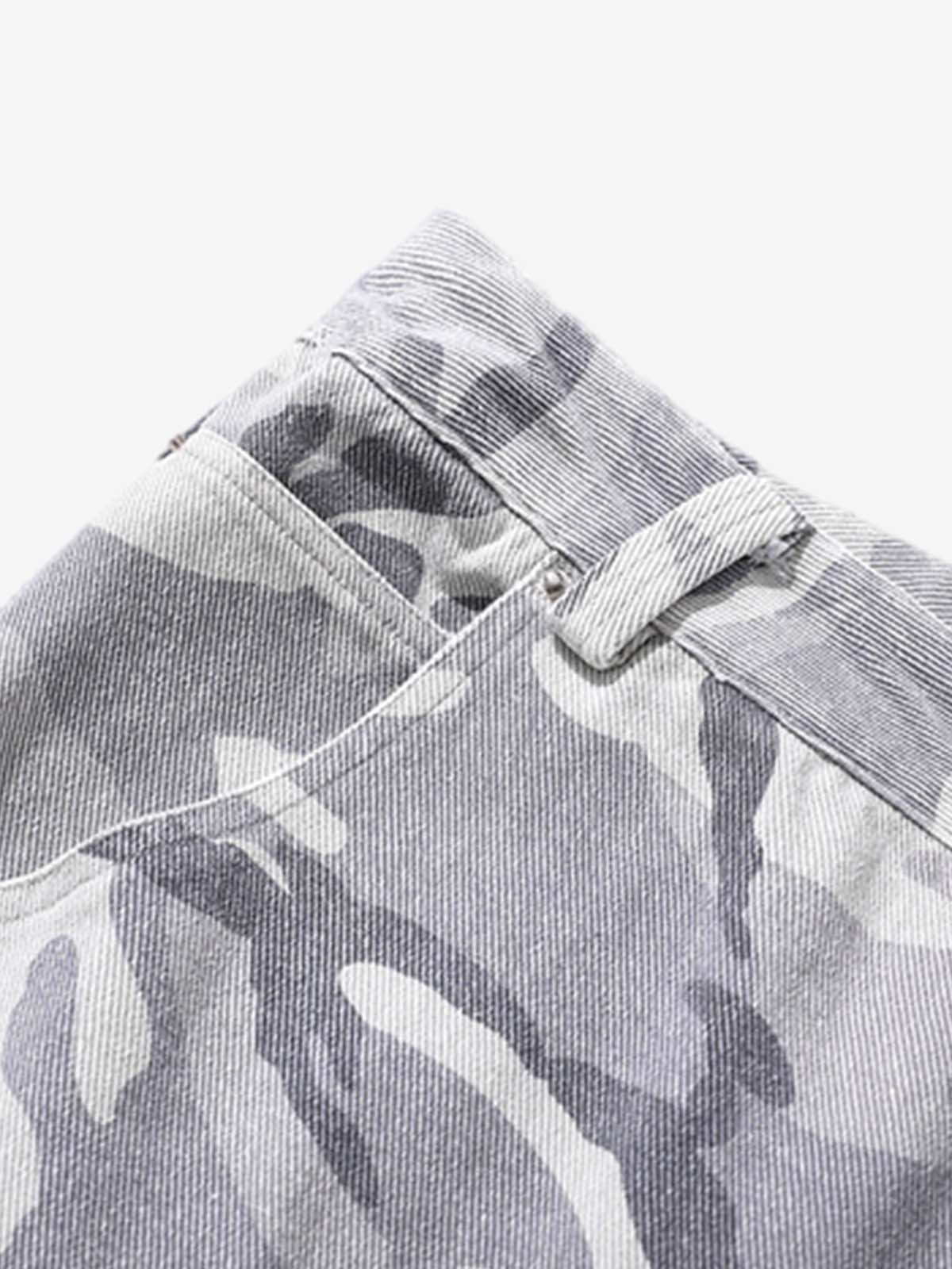 Vintage Washed Camouflage Machete Wide Leg Cargo Shorts 