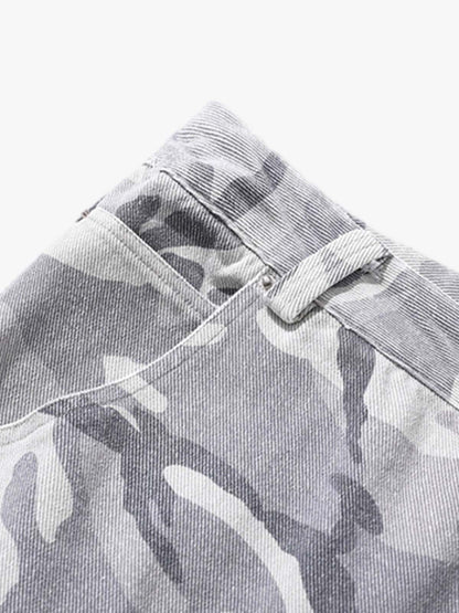 Vintage Washed Camouflage Machete Wide Leg Cargo Shorts 