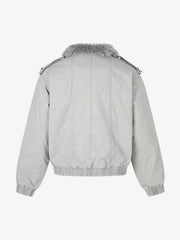 Studded Faux-Fur Collar Bomber Coat