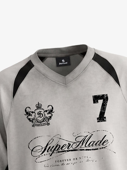 Faux Suede Panel Graphic T-Shirt