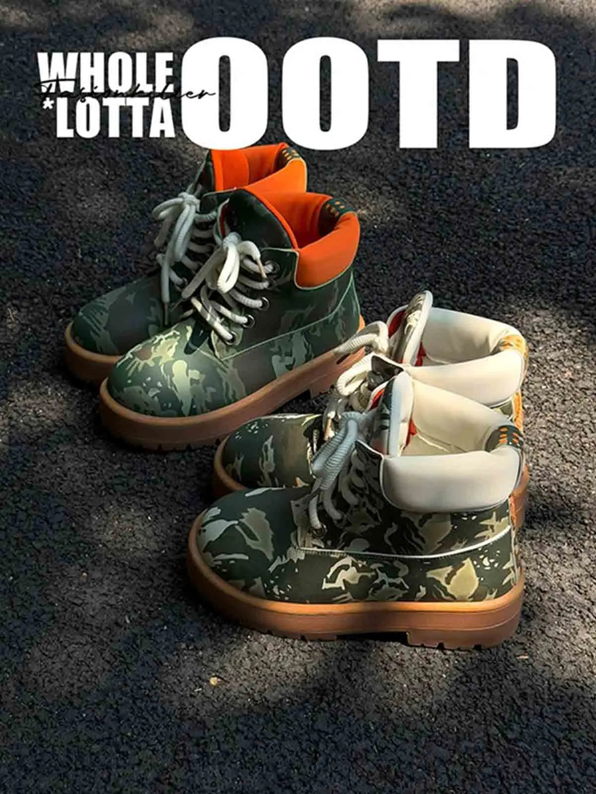 Camo Print Lace Up Chunky Ankle Boots - 2597 