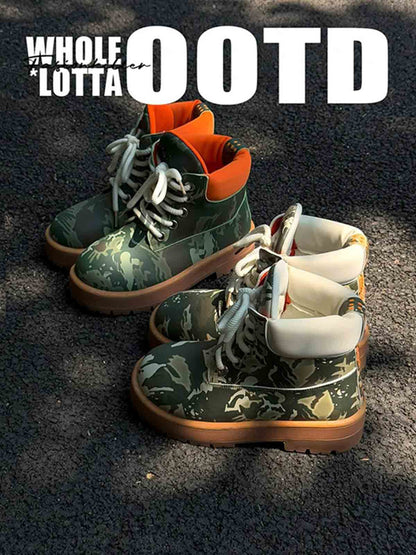 Camo Print Lace Up Chunky Ankle Boots