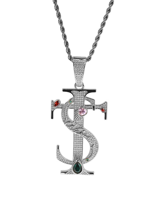 Zircon S Cross Pendant Necklace 