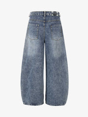 Star Print Curved Stripe Barrel Baggy Jeans