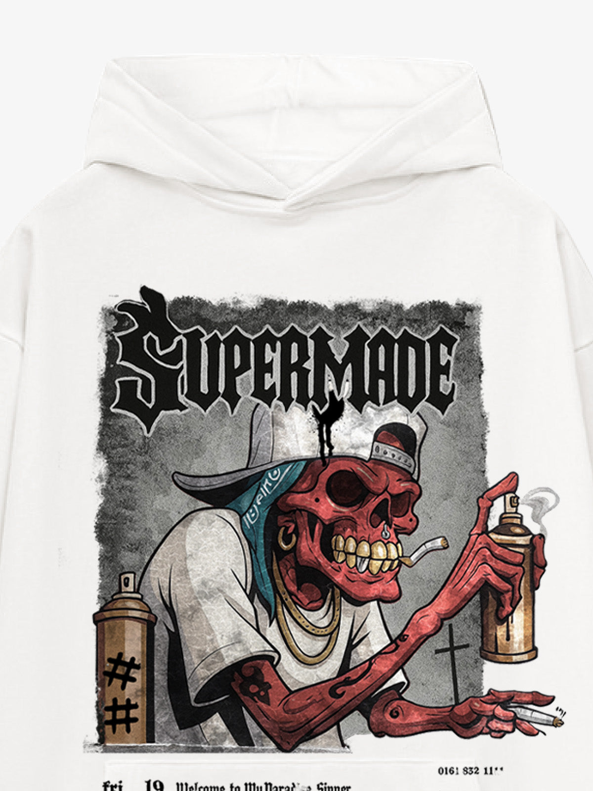 Thesupermade Punk Street Blood Red Skull Graffiti Hooded Sweatshirt 