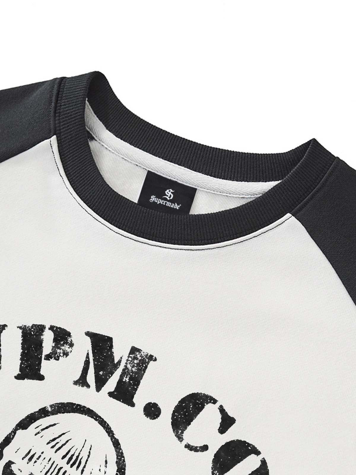 Distressed Graphic Color Block Cropped Sweatshirt