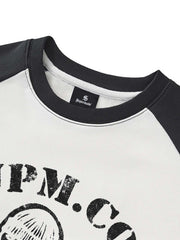 Distressed Graphic Color Block Cropped Sweatshirt