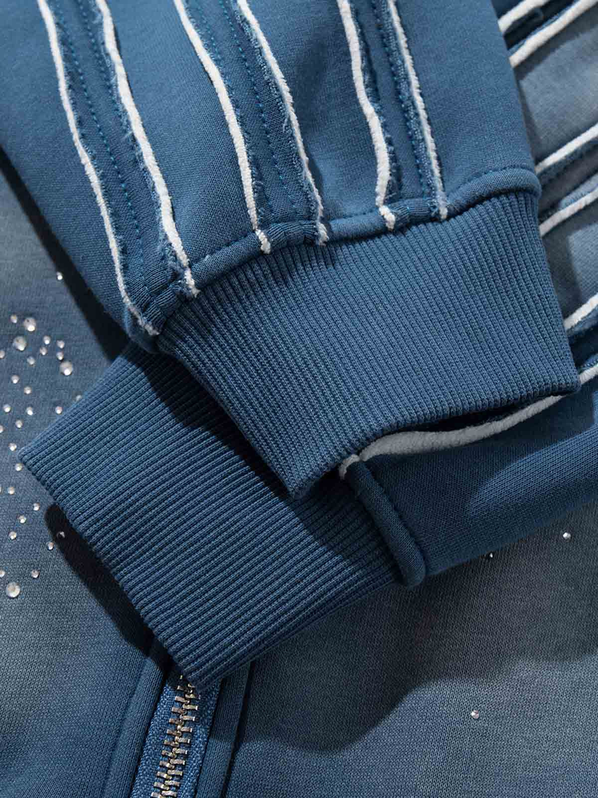 Rhinestone Ripped Frayed Fleece-Lined Sweat Set