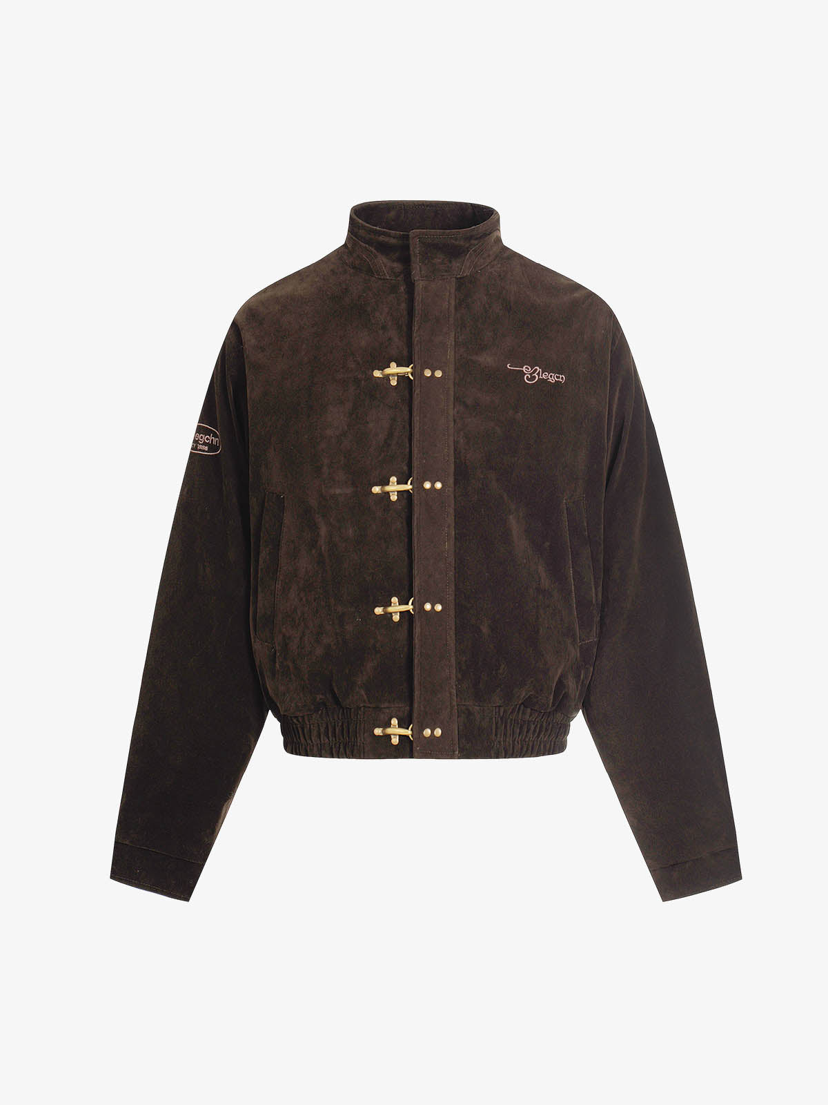 Vintage Suede Embroidered Toggle-Buckle Stand Collar Down Jacket 