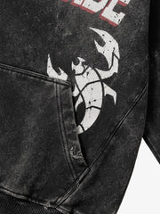 Washed Graphic Distressed Pullover Hoodie & Wide-Leg Sweatpants Set