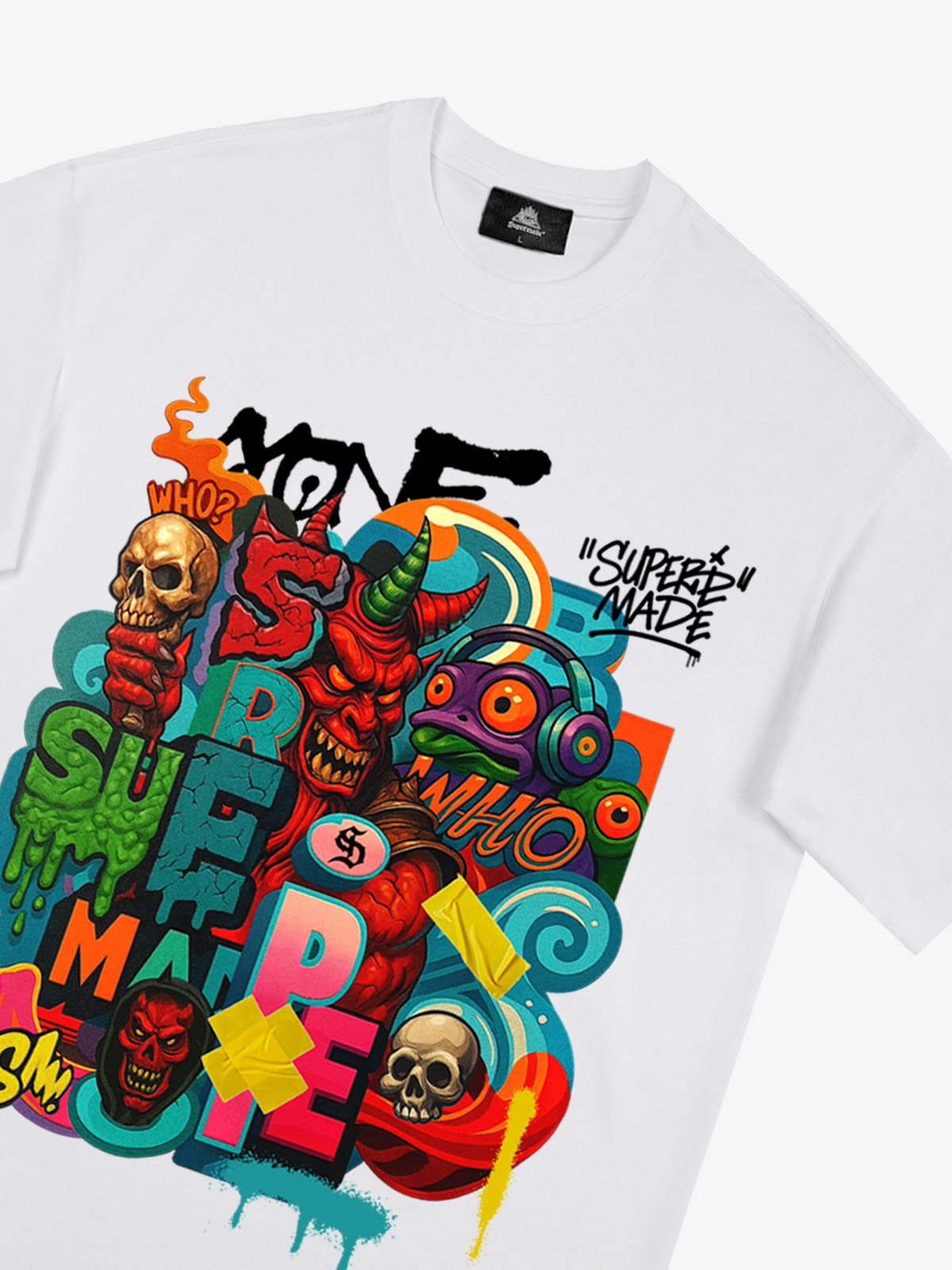 Trendy Multicolor Graffiti Skull Graphic T-Shirt 