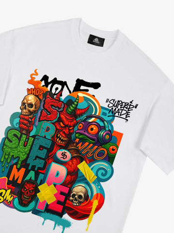 Trendy Multicolor Graffiti Skull Graphic T-Shirt 