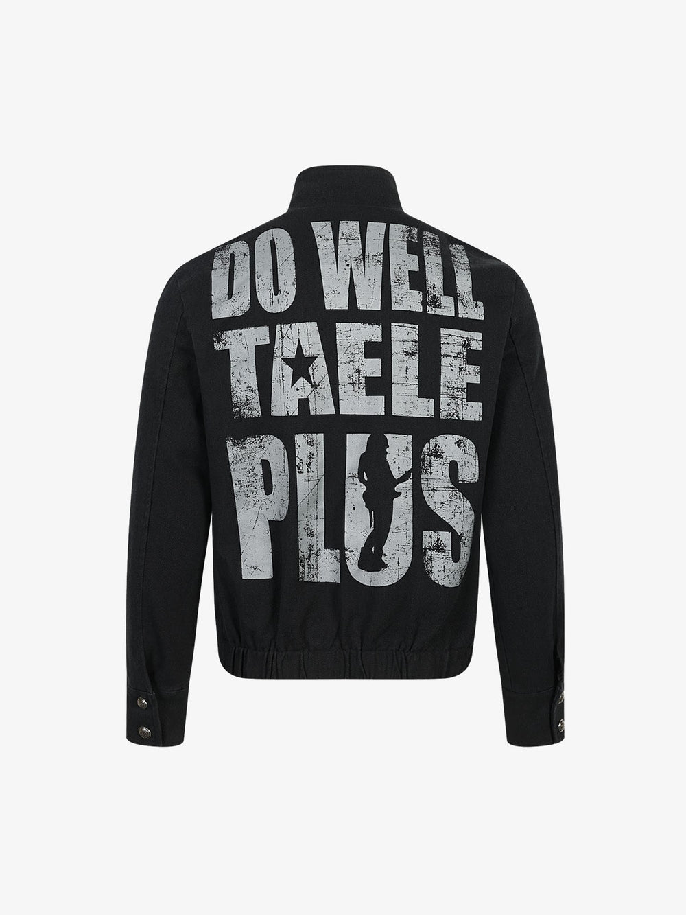 Asymmetric Button-Front Letter Graphic Jacket