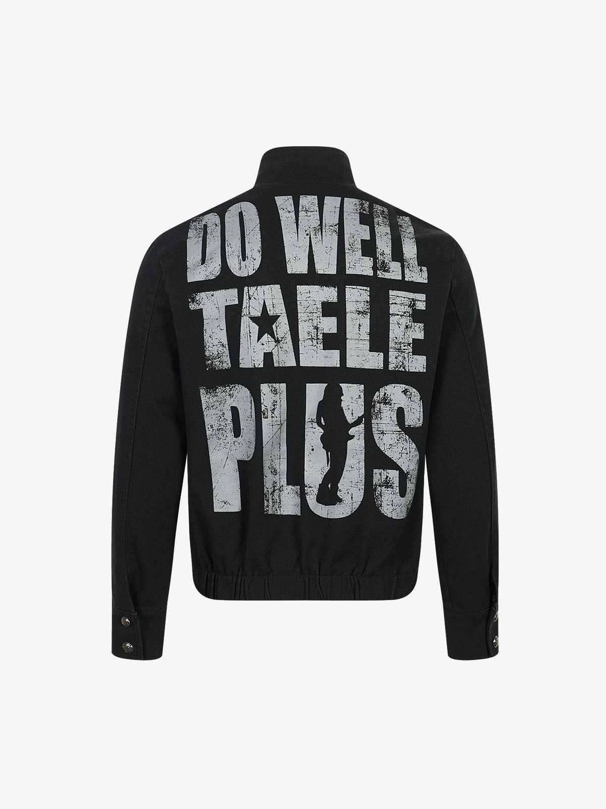 Asymmetric Button-Front Letter Graphic Jacket