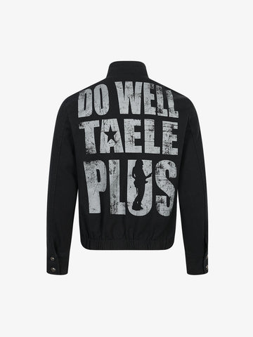 Asymmetric Button-Front Letter Graphic Jacket