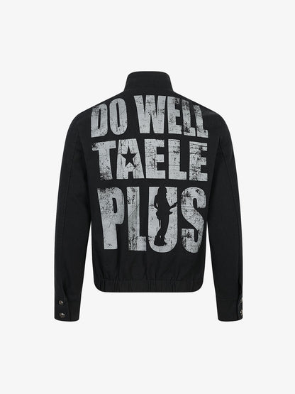 Asymmetric Button-Front Letter Graphic Jacket