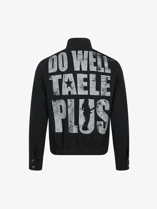 Asymmetric Button-Front Letter Graphic Jacket