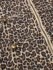 Street-style Retro Leopard Print Washed Button Denim Jacket