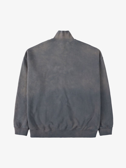 Supermade Gradient Eagle Embroidery Distressed Stand Collar Sweatshirt Jacket 