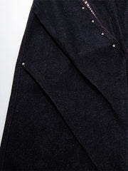 Leather Patchwork Studded Loose-Fit Jeans