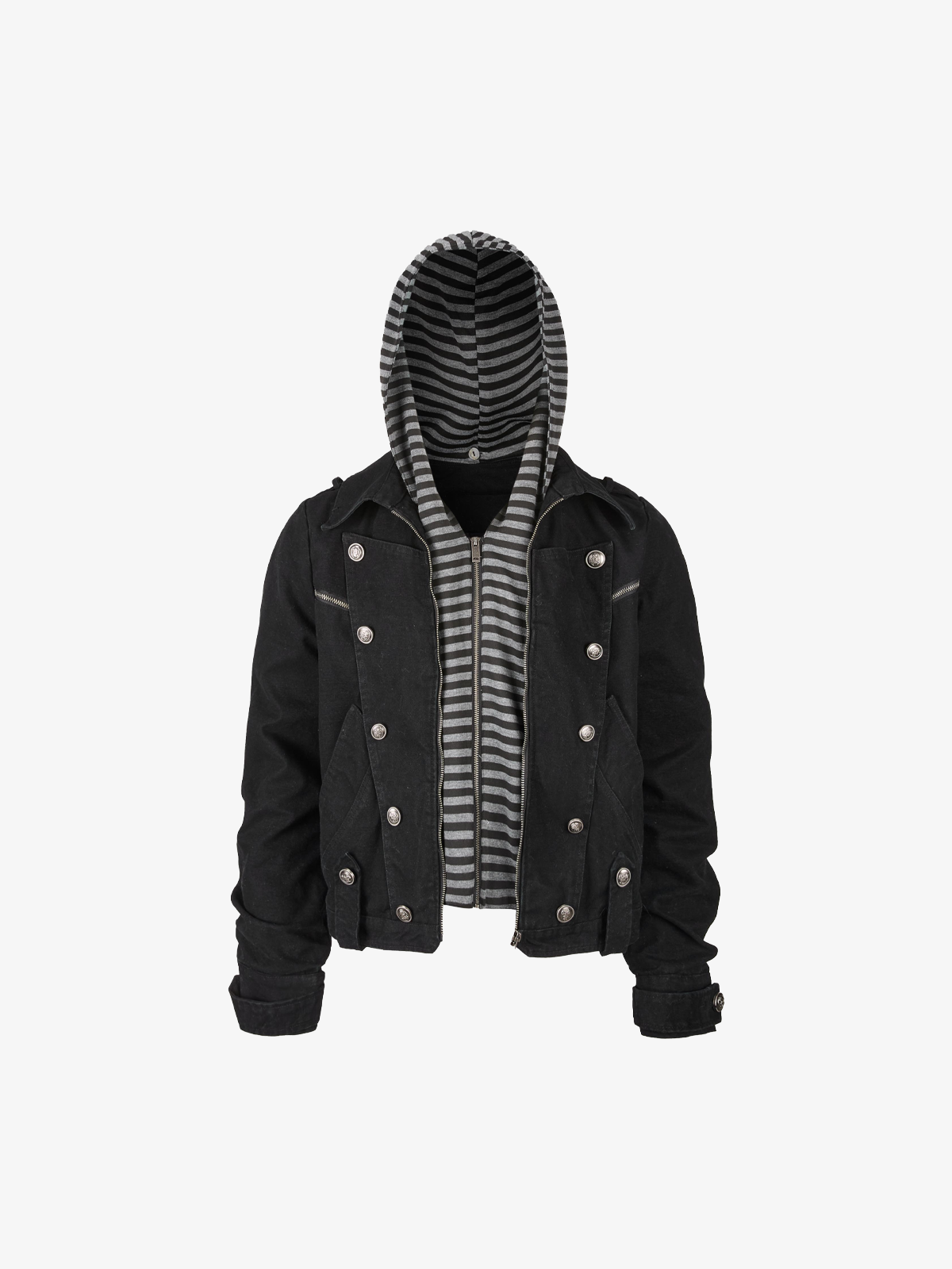 Detachable Striped-Hood Crop Jacket
