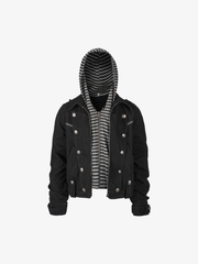 Detachable Striped-Hood Crop Jacket