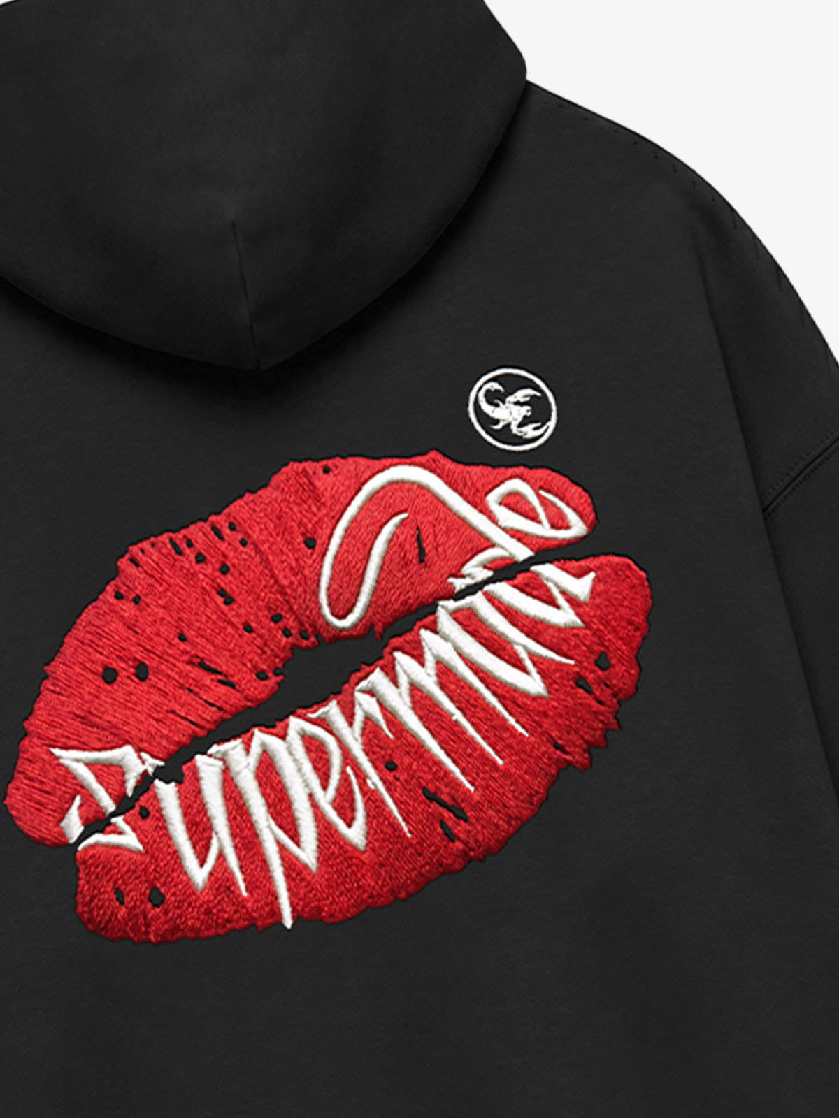 Oversized Hoodie with Lip Print Embroidery