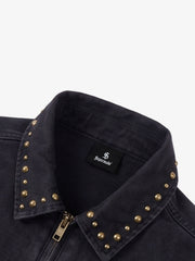 Distressed Studded Boxy Fit Denim Jacket