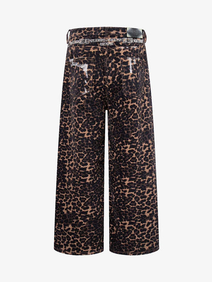 Bold Leopard Print Distressed Wide-Leg Jeans 