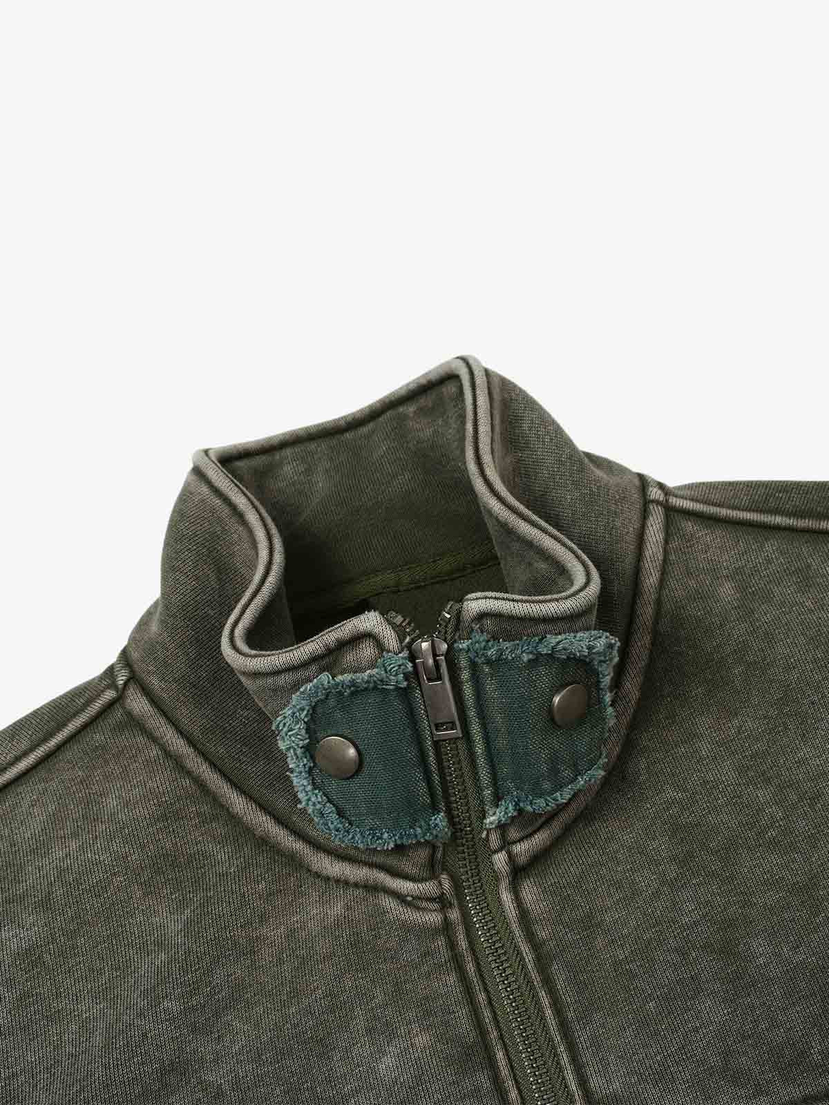 Washed Multi-Pocket Mock-Neck Workwear Jacket