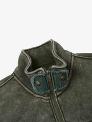 Washed Multi-Pocket Mock-Neck Workwear Jacket