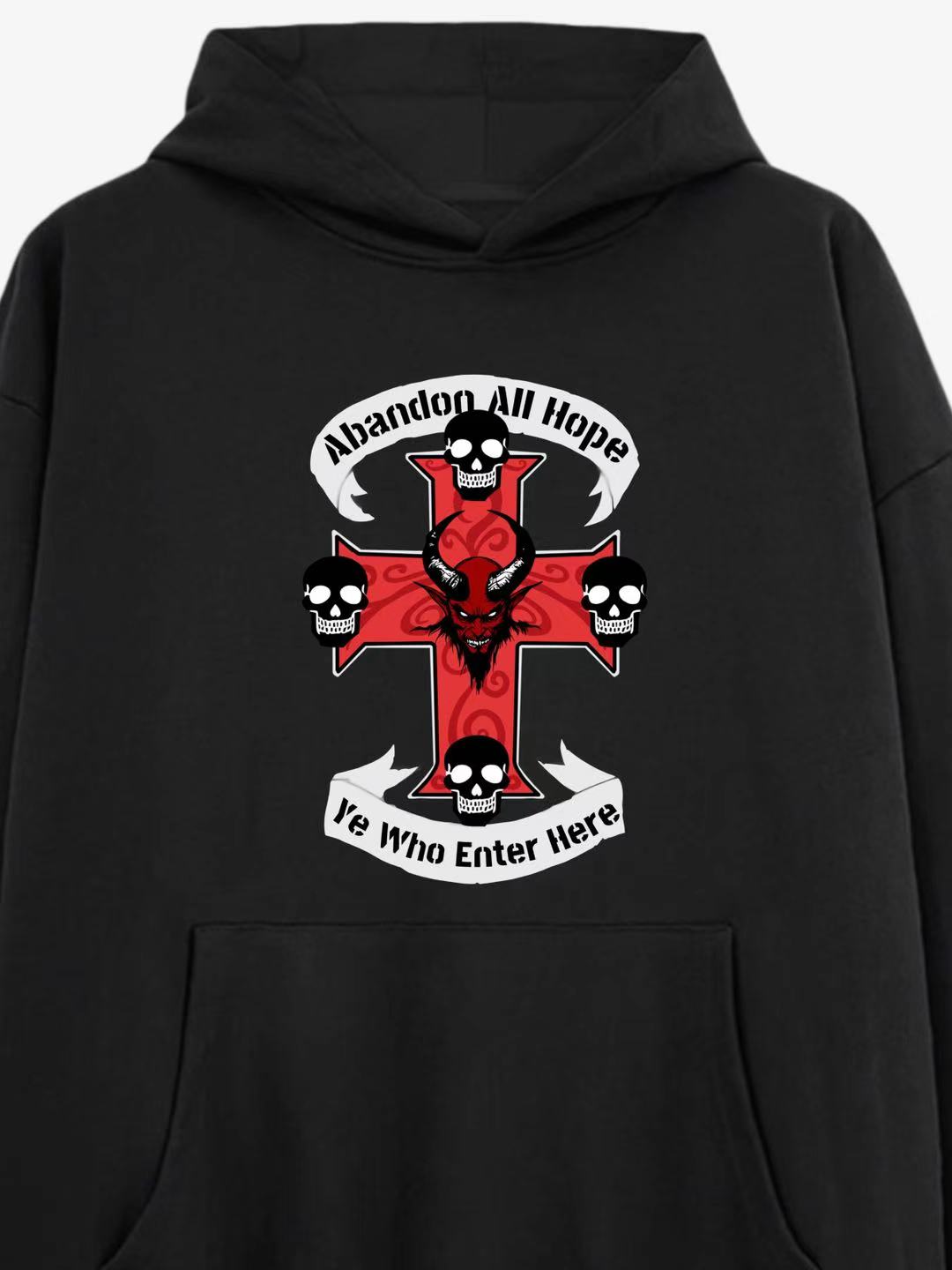 Gothic Cross And Skulls Cotton Hoodie 