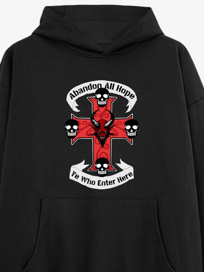 Gothic Cross And Skulls Cotton Hoodie 