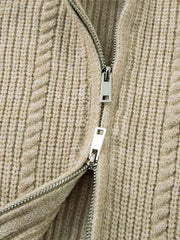 Cable Knit Zip-Up Sweater Jacket for Cozy Elegance 