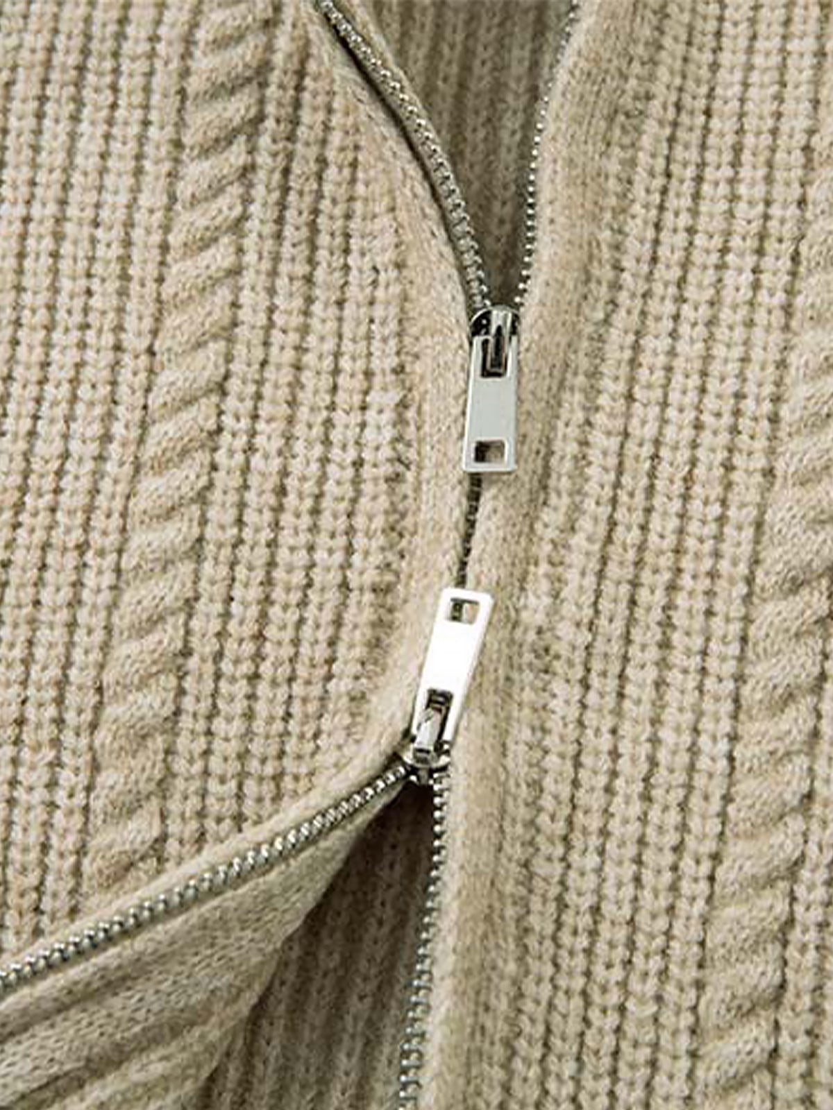 Cable Knit Zip-Up Sweater Jacket for Cozy Elegance 