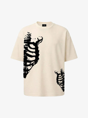 Asymmetric Skeleton Graphic Waffle T-Shirt
