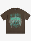 THE SUPERMADE Dark Grid Skull Graphic T-Shirt with Neon Drip Design 