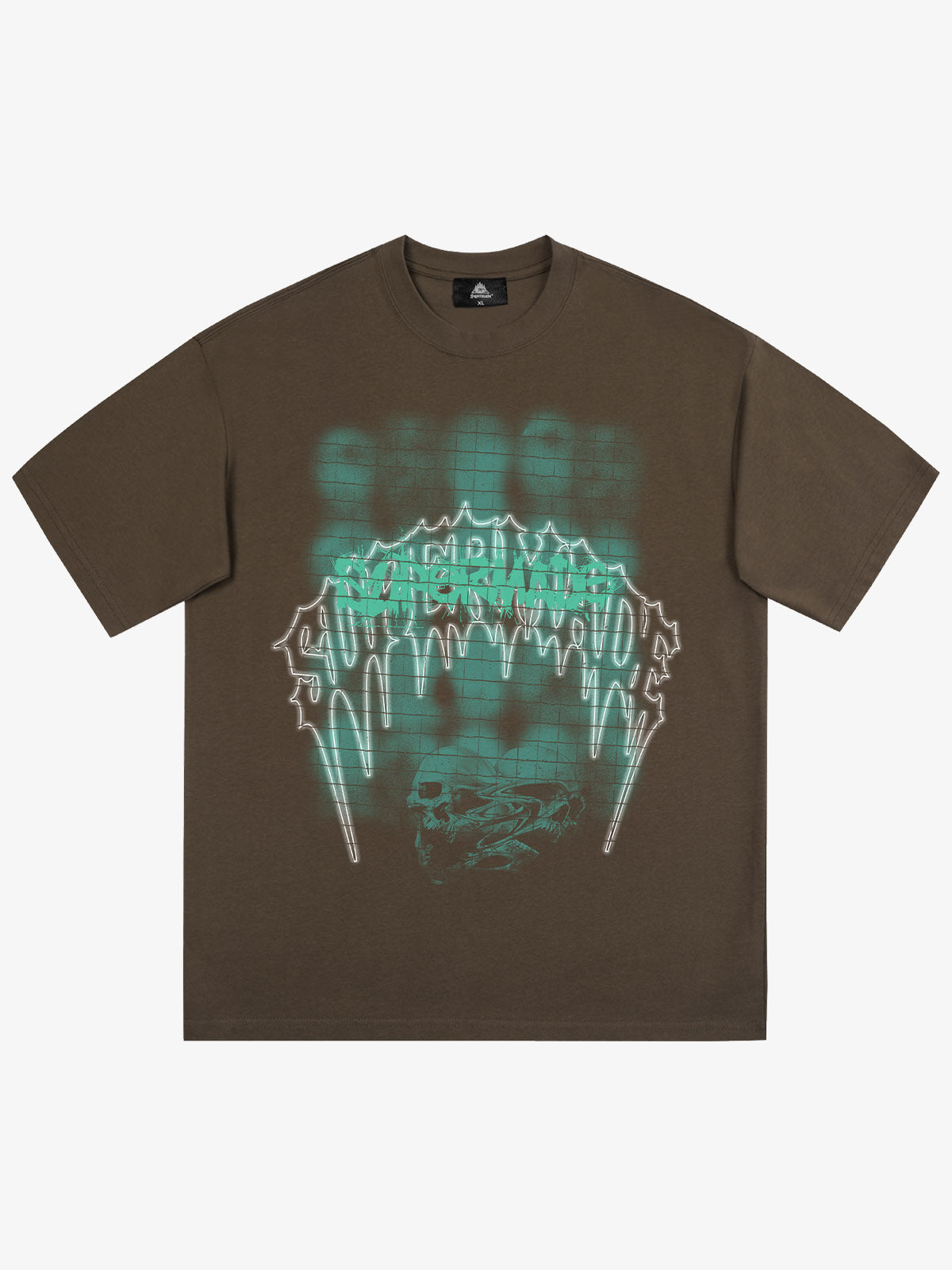 THE SUPERMADE Dark Grid Skull Graphic T-Shirt with Neon Drip Design 