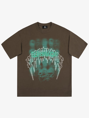 THE SUPERMADE Dark Grid Skull Graphic T-Shirt with Neon Drip Design 