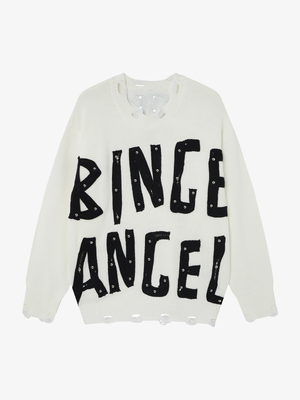 Distressed Letter Graphic Knit Sweater