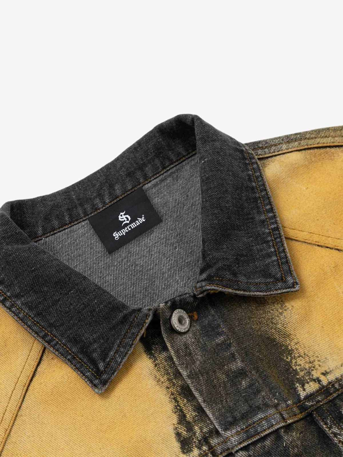 Ink-Splatter Washed Distressed Denim Jacket
