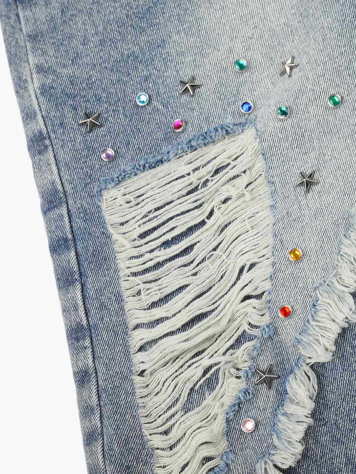 Layered Rhinestone Baggy Jeans
